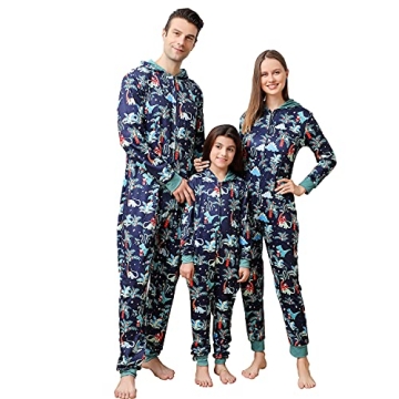 ANGELGGH Onesie Christmas Family Matching Pajamas Adult Couples Men PJs Hooded Women Novelty One-pie...