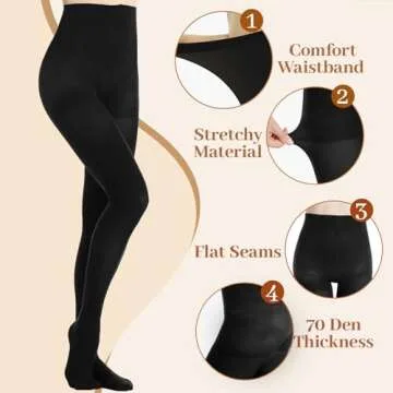 MANZI Women's 3 Pairs Opaque Control-Top Tights 70 Denier