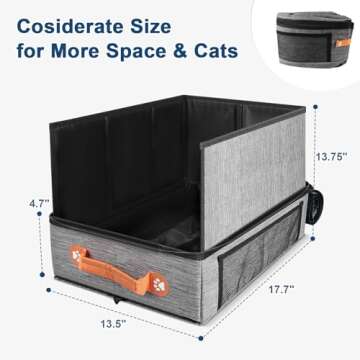 17.7 * 13.5 * 13.75" Travel Litter Box for Cats, Collapsible Cat Litter Box with Lid, Portable Cat B...