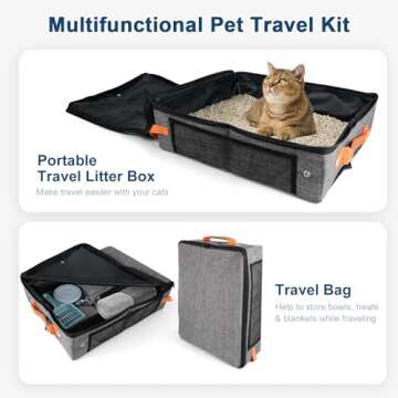 17.7 * 13.5 * 13.75" Travel Litter Box for Cats, Collapsible Cat Litter Box with Lid, Portable Cat Box with Zipper & Hard Bottom, Leak-Proof Kitty Litter Pan for Car Hotel Airplane, Water-Resistant