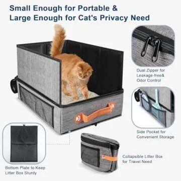 17.7 * 13.5 * 13.75" Travel Litter Box for Cats, Collapsible Cat Litter Box with Lid, Portable Cat Box with Zipper & Hard Bottom, Leak-Proof Kitty Litter Pan for Car Hotel Airplane, Water-Resistant