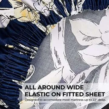 Tribeca Living California King Bed Sheet Set, 300 Thread Count Soft Cotton Sateen, Floral Print with Extra Deep Pockets, 4-Piece Bedding Set, Lisbon Grey/Multicolor