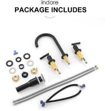 Matte Black Bathroom Faucet, Indare 360° Swivel Spout Two Handles Widespread 4 Inch 8Inch Brass Bathroom Sink Faucet 3 Hole with Pop-Up Drain and Water Supply Lines, Upgraded Style