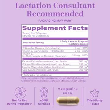 Pink Stork No Flow: Dry Up Breast Milk Supply with Sage, Parsley, and B Vitamins, Postpartum Essentials for Women to Stop Breastfeeding and Decrease Milk Production, 60 Capsules