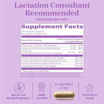 Pink Stork No Flow: Dry Up Breast Milk Supply with Sage, Parsley, and B Vitamins, Postpartum Essentials for Women to Stop Breastfeeding and Decrease Milk Production, 60 Capsules