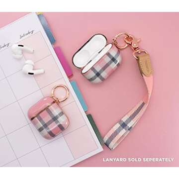 POCKT Compatible with AirPods Pro Case Cover with Keychain Hard Shell Case | Pink Plaid
