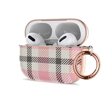 POCKT Compatible with AirPods Pro Case Cover with Keychain Hard Shell Case | Pink Plaid