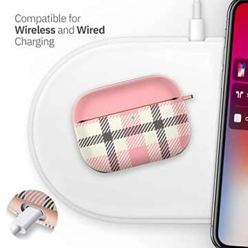 POCKT Compatible with AirPods Pro Case Cover with Keychain Hard Shell Case | Pink Plaid