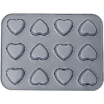 Fox Run Mini Heart Muffin Pan, 12-Cup, Preferred Non-Stick, Gray