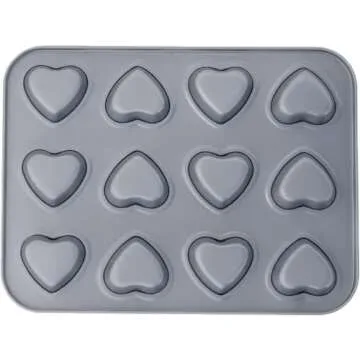 Fox Run Mini Heart Muffin Pan, 12-Cup, Preferred Non-Stick, Gray