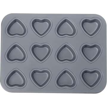 Fox Run Mini Heart Muffin Pan, 12-Cup, Preferred Non-Stick, Gray