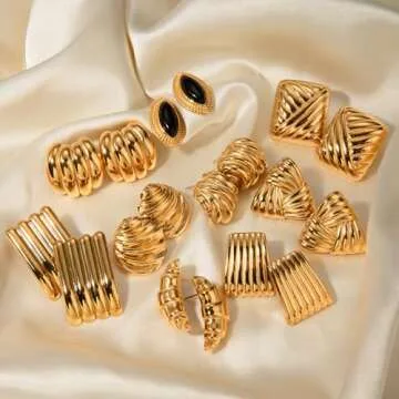 Vintage Women's Earrings, 18K Gold Black Onyx Oval Eye Dangle Earrings, Stainless Steel French Medieval Stud Earrings, Hypoallergenic Lightweight Jewelry Gift