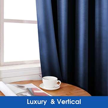 HOMEIDEAS 2 Panels Navy Blue Faux Silk Blackout Curtains, 52 X 108 Inch Room Darkening Satin Thermal Insulated Window Drapes for Bedroom, Indoor, Nursery