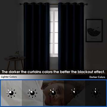 HOMEIDEAS 2 Panels Navy Blue Faux Silk Blackout Curtains, 52 X 108 Inch Room Darkening Satin Thermal Insulated Window Drapes for Bedroom, Indoor, Nursery