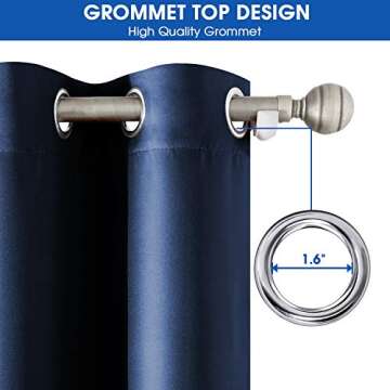 HOMEIDEAS 2 Panels Navy Blue Faux Silk Blackout Curtains, 52 X 108 Inch Room Darkening Satin Thermal Insulated Window Drapes for Bedroom, Indoor, Nursery