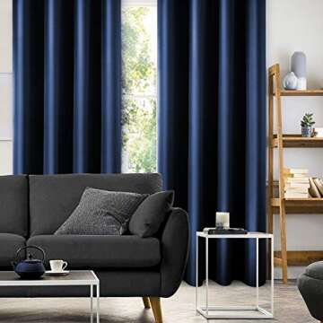 HOMEIDEAS 2 Panels Navy Blue Faux Silk Blackout Curtains, 52 X 108 Inch Room Darkening Satin Thermal Insulated Window Drapes for Bedroom, Indoor, Nursery