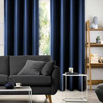 HOMEIDEAS 2 Panels Navy Blue Faux Silk Blackout Curtains, 52 X 108 Inch Room Darkening Satin Thermal Insulated Window Drapes for Bedroom, Indoor, Nursery