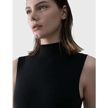 PUMIEY Sleeveless Bodysuit for Women Mock Turtle Neck Sexy Tank Tops Body Suits Women Clothing Jet Black Large