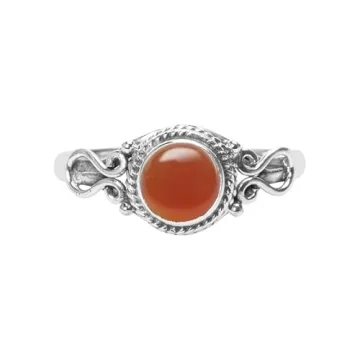 Carnelian Stone Ring - Handmade 925 Sterling Silver Gemstone Rings for Women Girls US size 7 Christm...