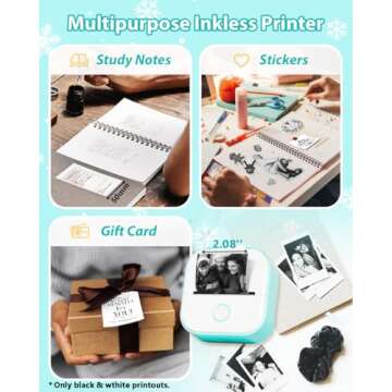 Phomemo Print Pods Mini Printer- T02 Sticker Printer Inkless Printer Sticker Maker, Bluetooth Thermal Pocket Printer for Study Notes, Stickers, Photos, DIY Printing, with 3 Rolls Paper, Green