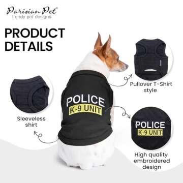 Parisian Pet Unisex Dog T-Shirt with Embroidered 'Police k-9 Unit' Dog Clothes - 100% Cotton, Dog Co...