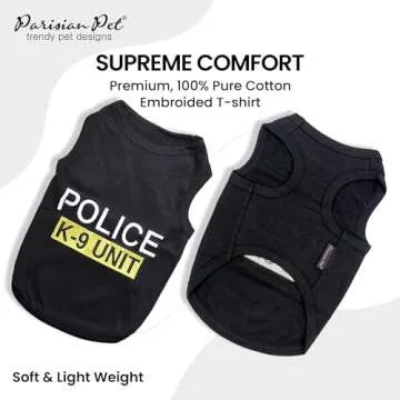 Parisian Pet Unisex Dog T-Shirt with Embroidered 'Police k-9 Unit' Dog Clothes - 100% Cotton, Dog Costume - Breathable Police Dog Vest - Machine Washable Dog Shirts for Small Dogs, S