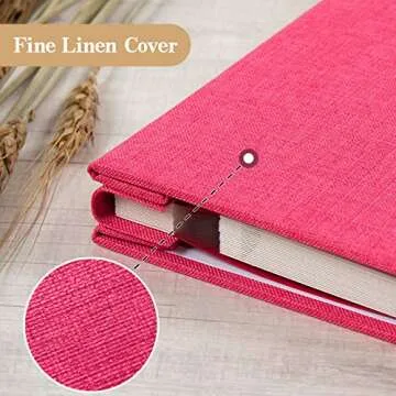 potricher Large Photo Album Self Adhesive 4x6 5x7 8x10 Pictures Linen Cover 40 Blank Pages Magnetic DIY Scrapbook Albums with A Metallic Pen (Rose Red)