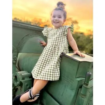 AGQT Toddler Girls Plaid Dress - Olive Gingham Style