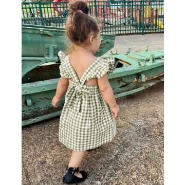 AGQT Toddler Girls Plaid Dress - Olive Gingham Style