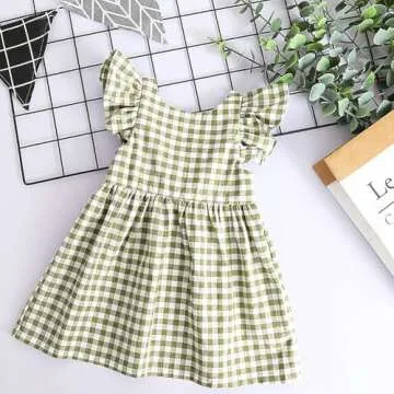 AGQT Toddler Girls Plaid Dress - Olive Gingham Style