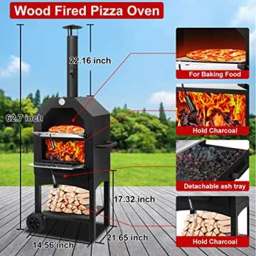 EDOSTORY Outdoor Pizza Oven, Wood Fired Pizza Oven for Outside, Patio Pizza Maker with Pizza Stone, ...