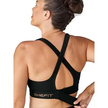 SHEFIT Ultimate Sports Bra for Women, High Impact Sports Bra, Black, X-Small