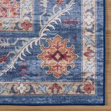 Gertmenian Indoor Boho Area Rug - 9x13 Extra Large, Non Slip, Super Strong, Ideal for High Traffic Areas in Bedroom, Living Room, Kitchenn - Cullen, Blue, 28965