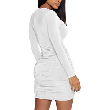 Mokoru Women's Sexy Basic Elegant Long Sleeve Ruched Bodycon Club Party Mini Dress, XX-Large, White