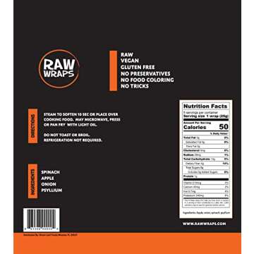 Raw Wraps, Gluten Free, Paleo, Vegan, Keto Friendly Food, Shelf Stable, 5 Wraps per Pack, Vegan, Low...