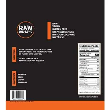 Raw Wraps, Gluten Free, Paleo, Vegan, Keto Friendly Food, Shelf Stable, 5 Wraps per Pack, Vegan, Low...