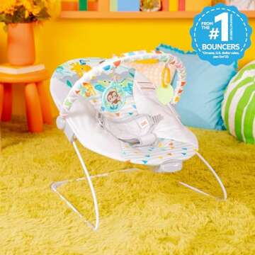 Bright Starts Baby Bouncer Soothing Vibrations Infant Seat - Removable -Toy Bar, Nonslip Feet, 0-6 M...