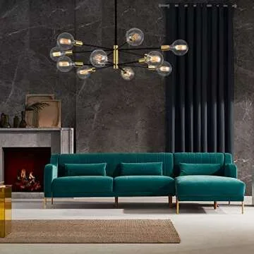 KAISITE Modern Chandelier 12-Light Sputnik Chandeliers Black and Gold Chandelier Light Fixtures for Dining Room Over Table Mid Century Height Adjustable High Ceiling Kitchen Farmhouse Chandelier