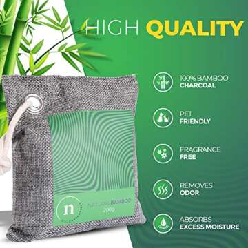 Bamboo Charcoal Bags - Odor Absorber Made of 100% Bamboo and Linen with Dehumidifier for Moisture Control that is Safe for Air Purifier & Deodorizers and comes in 4 200g Pouches Per Pack