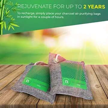 Bamboo Charcoal Bags - Odor Absorber Made of 100% Bamboo and Linen with Dehumidifier for Moisture Control that is Safe for Air Purifier & Deodorizers and comes in 4 200g Pouches Per Pack
