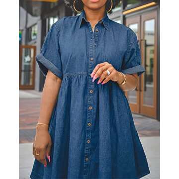 TheyLook Womens Denim Babydoll Dresses Button Down Tiered Jean Dress