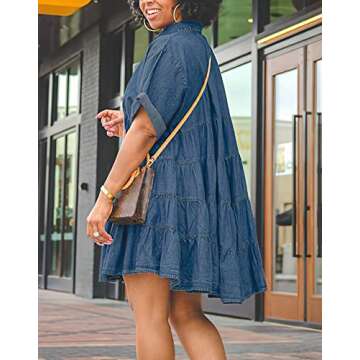 TheyLook Womens Denim Babydoll Dresses Button Down Tiered Jean Dress
