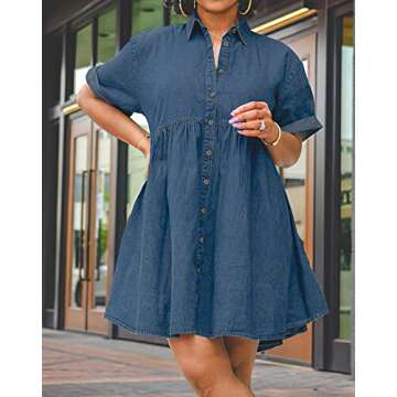 TheyLook Womens Denim Babydoll Dresses Button Down Tiered Jean Dress
