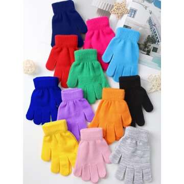 Glooarm 12 Pairs Kids Gloves Winter Toddler Gloves Full Fingers Knit Gloves Children Stretchy Warm Gloves Bulk for Boys Girls