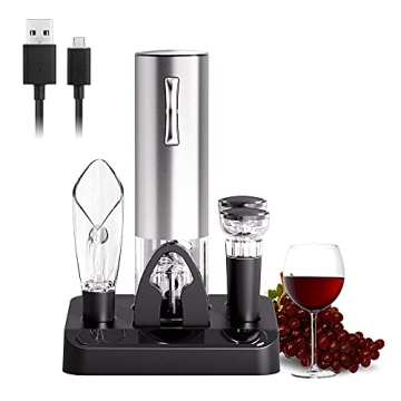 COKUNST Electric Wine Opener Set with Stand, USB Charging Corkscrew Remover, One-click Button Rechar...