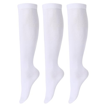 Joulli Women's Knee High Athletic Socks Stripe Tube Outdoor Sport Socks - 3 Pairs, White