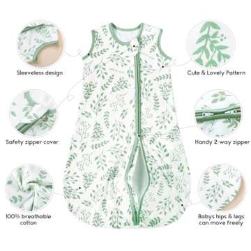 Yoofoss Baby Sleep Sack 0-6 Months TOG 1.0 Baby Wearable Blanket, 2 Pack 100% Cotton Infant Toddler Sleeping Sack 2-Way Zipper Lightweight Sleep Sack