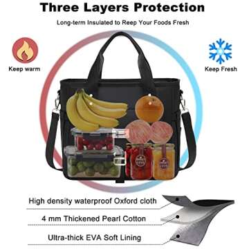 Weitars Insulated Lunch Bag for Men Women,Leak Proof Lunch Box for Work,Extra Large Lunch Tote Bag With Removable Shoulder Strap with Side Pockets,Reusable Lunch Cooler Purse For Picnic Hiking
