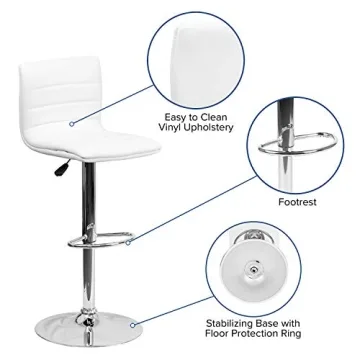 Flash Furniture Vincent Modern Adjustable Barstool - White/Chrome