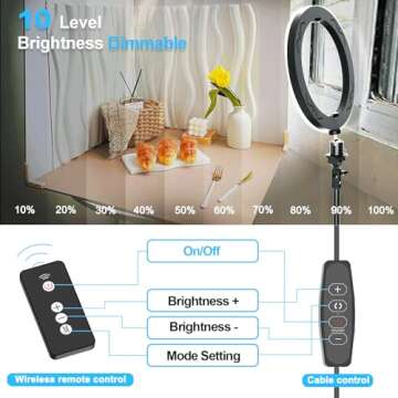 EMART 10” Selfie Ring Light, Round Light with Adjustable Tripod Stand & Phone Holder for Live Stream/Makeup/YouTube Video/TikTok Photography, Dimmable 3 LED Light Modes 10 Brightness Levels